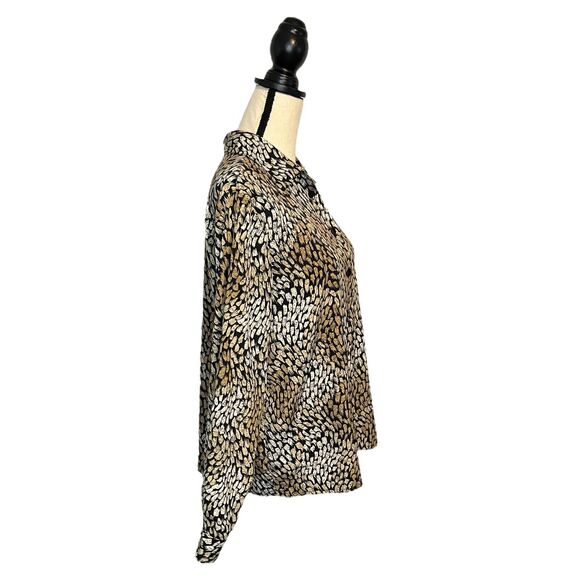 Liz Baker Women's 12 Black & Brown Brushstroke Satin Button Up Blouse Career - Picture 6 of 7